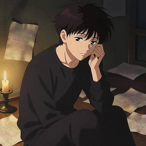 Melancholic Poet in Candlelight