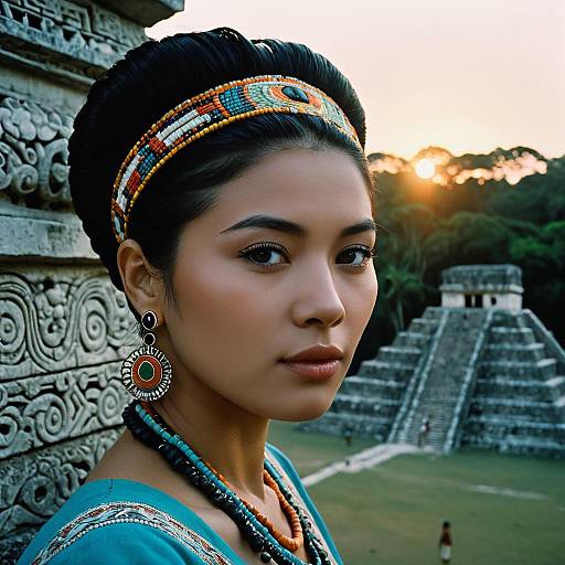 Portrait of Mayan Noblewoman at Palenque Sunset
