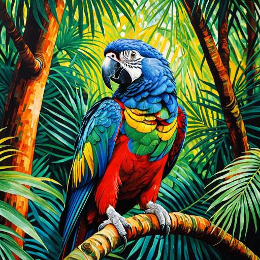Colorful Parrot in Tropical Rainforest Painting