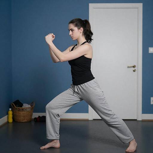 Martial Arts Pose in Blue Room