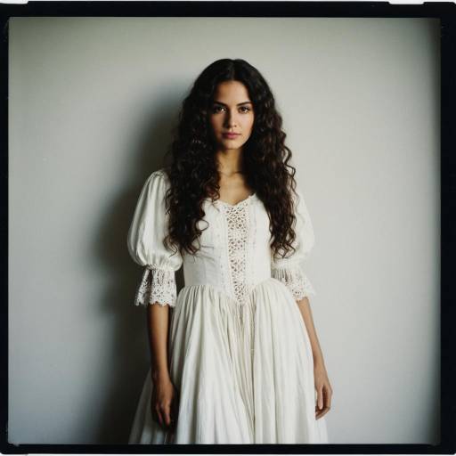 Woman in White Period Gown with Lace Trim