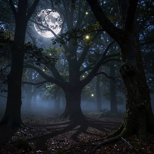 Mystical Dark Oak Forest at Night