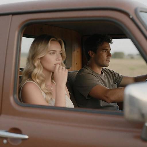 Vintage Truck Scene with Thoughtful Passengers