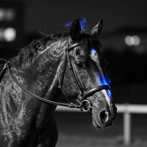 Blue-Fire Horse Running Through City Night
