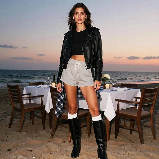 Lean Woman in Stylish Beachwear at Dusk