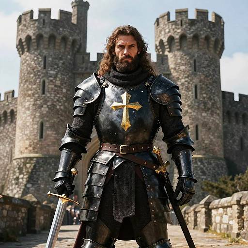 Medieval Knight in Black Armor with Sword