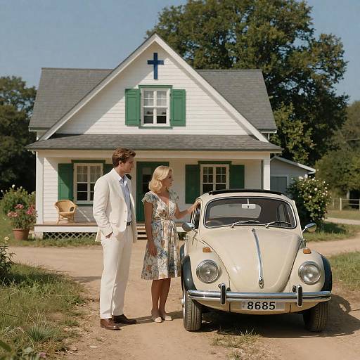 Charming Rural Scene with Vintage Car