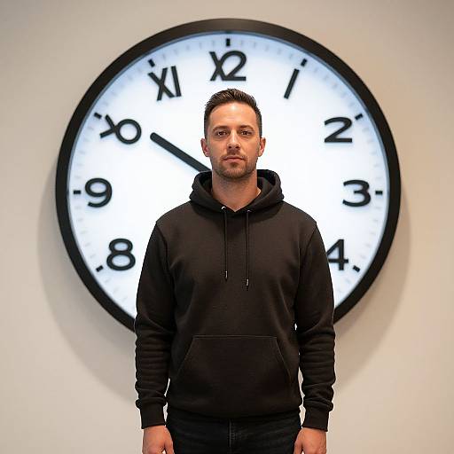 Man in Hoodie by Clock