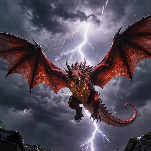 Red Dragon Soaring Through Storm