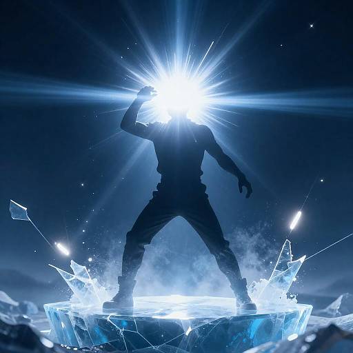 Radiant Warrior on Glowing Ice Platform