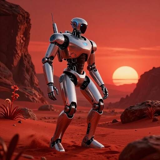 Sleek Robot Exploring Alien Red Sands