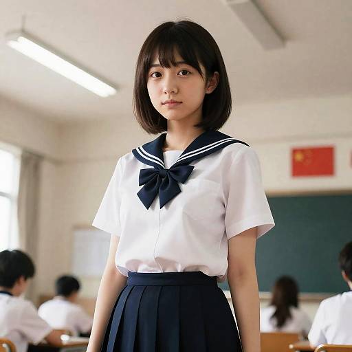 Low-Angle Kawaii Schoolgirl Photoreal Portrait
