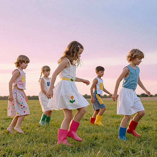 Joyful Kids Dancing in Colorful Boots