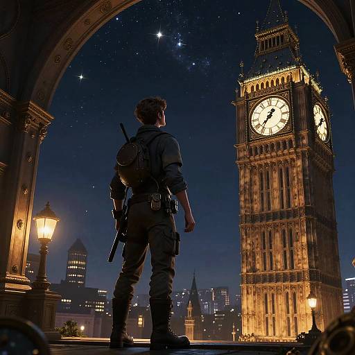 Steampunk Time Traveler Nightscape