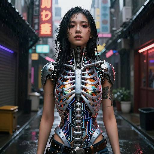 Cyberpunk Koi and Circuit-Ribbed Woman