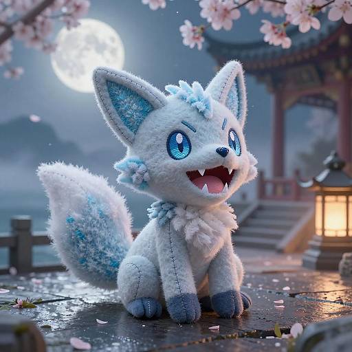 Frost-Fox Plush at Moonlit Shrine