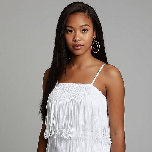 Realistic Dark-Skinned Woman in White Dress