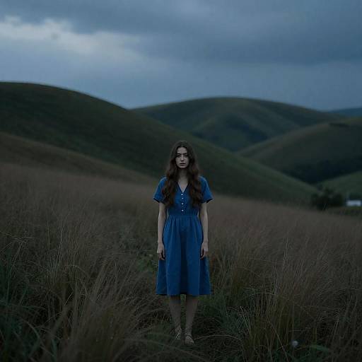 Woman in Blue Dress at Twilight