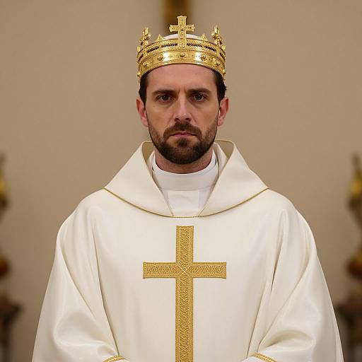 Serious Man in Clerical Robe with Crown