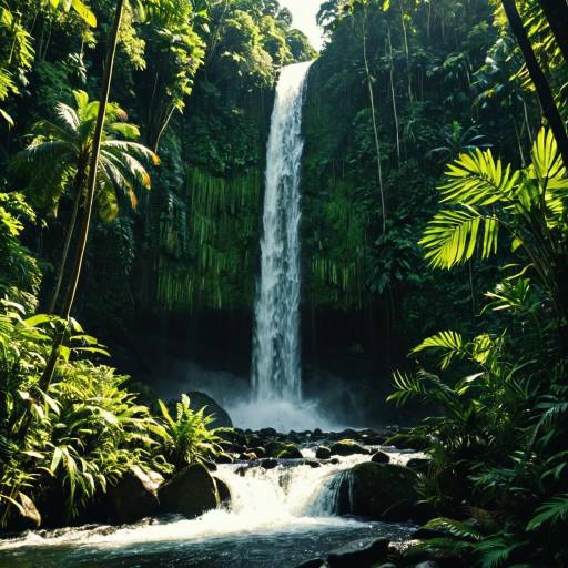 Lush Tropical Rainforest Waterfall