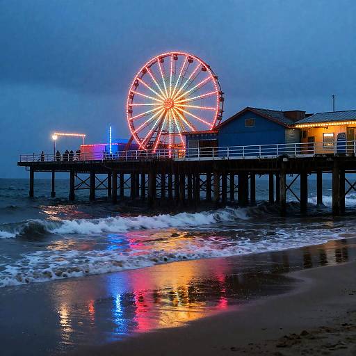 Neon-Lit Dilapidated Seaside Pier