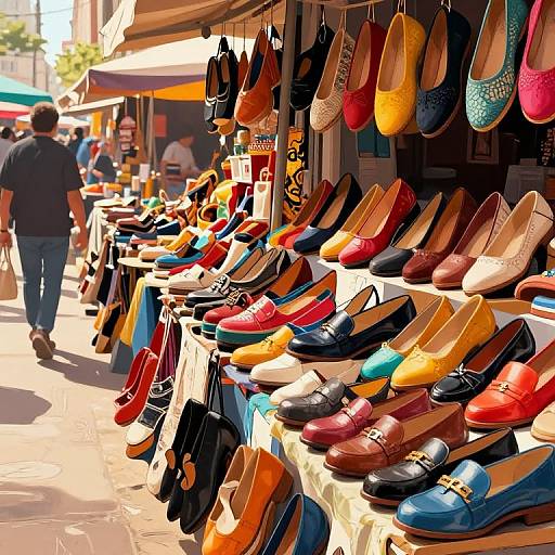 Vibrant Street Market Shoes Display
