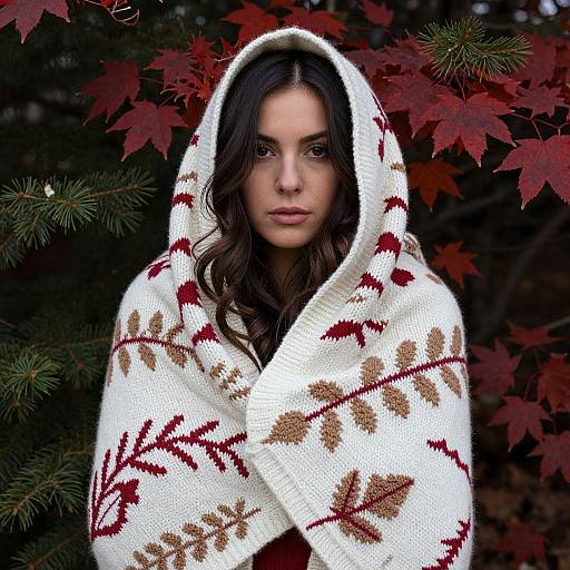 Cozy Woman in Nature-Inspired Blanket