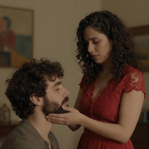 Woman Caring for Bearded Man Indoors