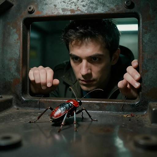 Intrigued Man Observes Insect Creature