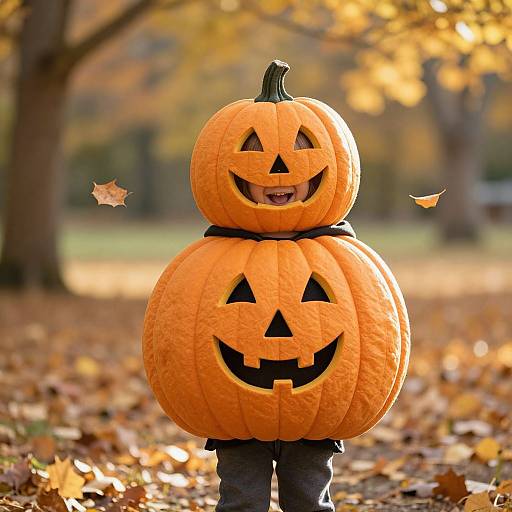 Joyful Child in Handcrafted Pumpkin Costume
