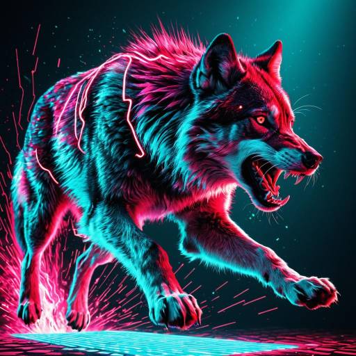 3D Roaring Wolf with Neon Glowing Fur 3D Roaring Wolf with Neon Glowing Fur