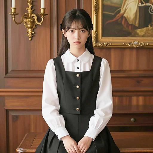 Young Asian Woman in Victorian-Inspired Formal Wear