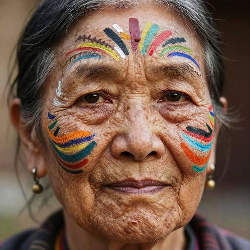 Vibrant Tribal Face Paint on Elderly