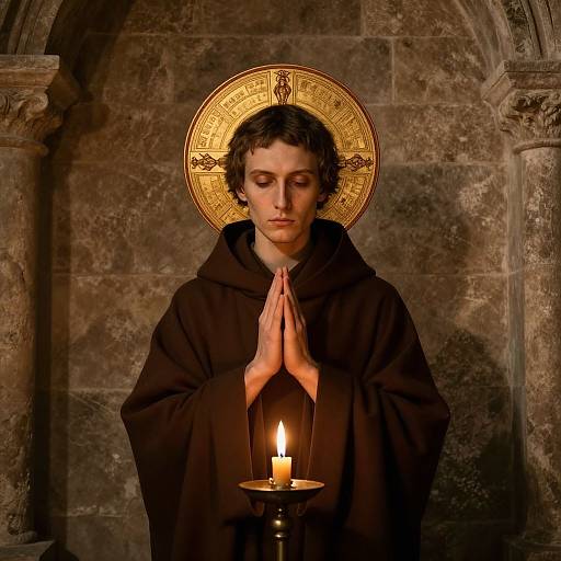 Medieval Monk with Halo in Abbey