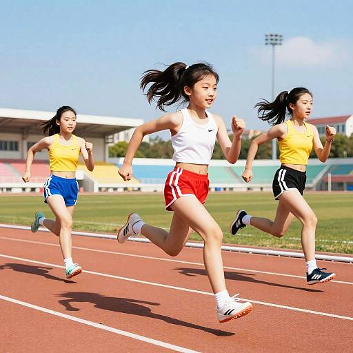 Energetic Track Girls Sprinting Outdoors