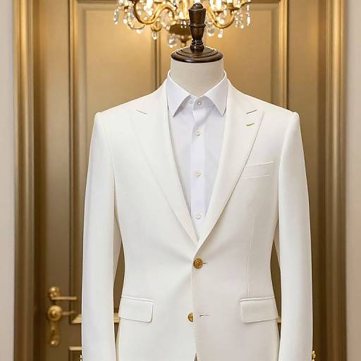 Mannequin in White Suit by Gold Door