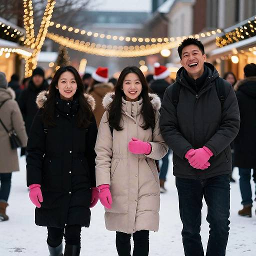 Festive Winter Scene with Joyful Friends