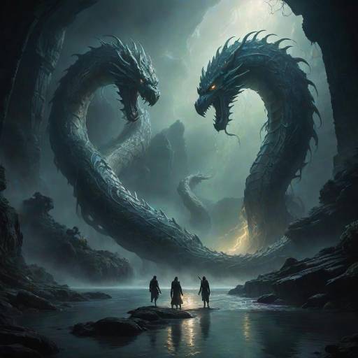 Epic Serpent Emerges in Misty Cavern