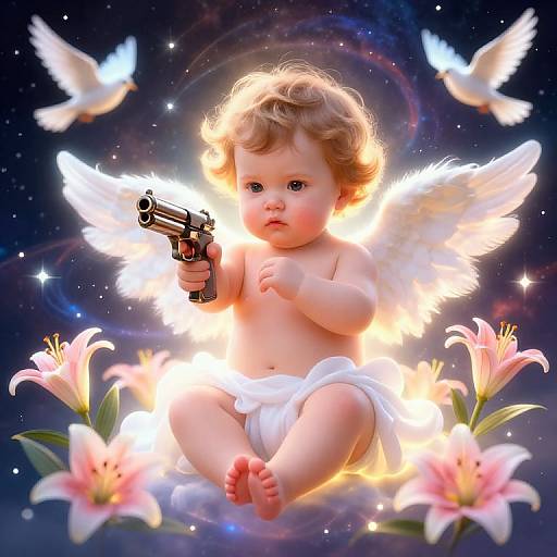 Mystical Baby Angel with Gun