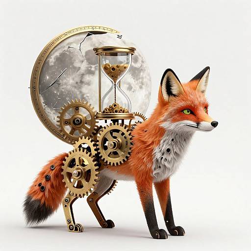 Clockwork Fox Under Hourglass Moon