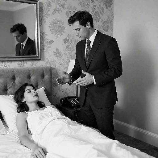 Elegant B&W Scene of Man and Woman