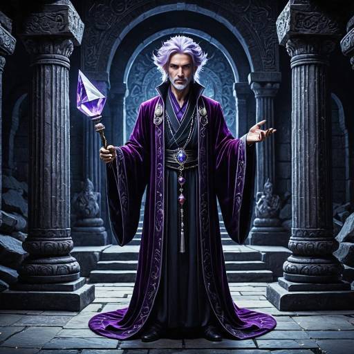 Lavender-Haired Magician in Ancient Stone Temple