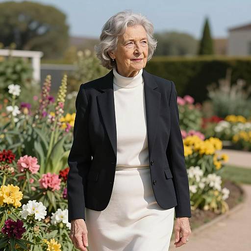 Elegant Elderly Woman in Vibrant Garden