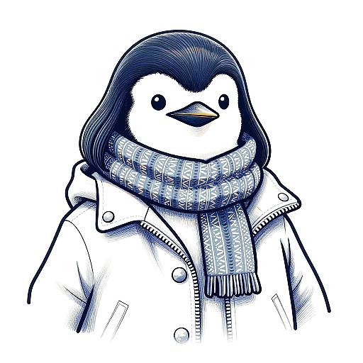 Stylized Digital Line Art Penguin Portrait