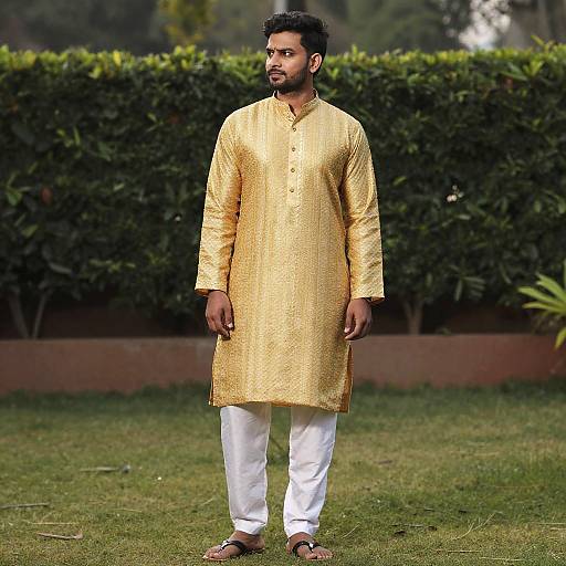 Golden Kurta in Garden Scene