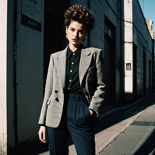 Fashion Model with Curly Quiff and Vintage Blazer