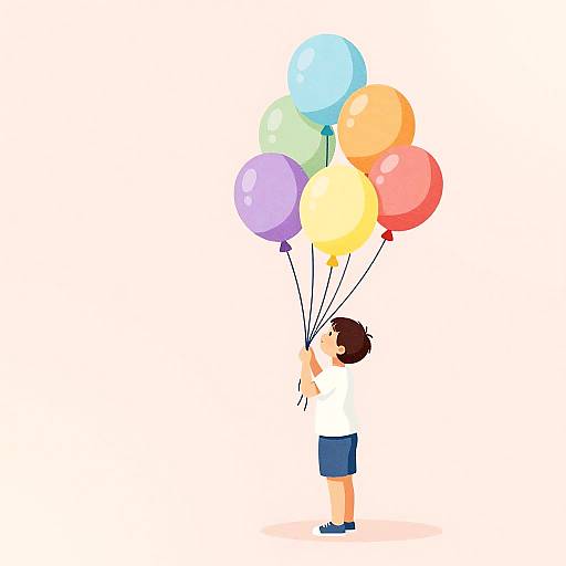Child Holding Balloons in Minimalist Style