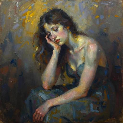 Melancholic Woman in Avant-Garde Oil Painting