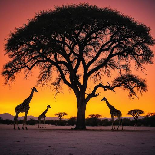 Giraffes at Mesquite Tree Sunset