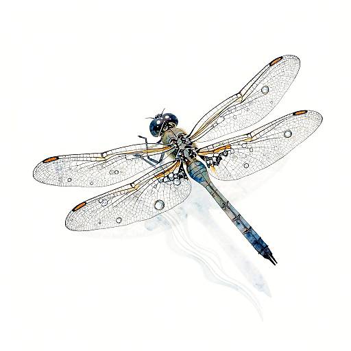 Watercolor Dragonfly with Dew Drops
